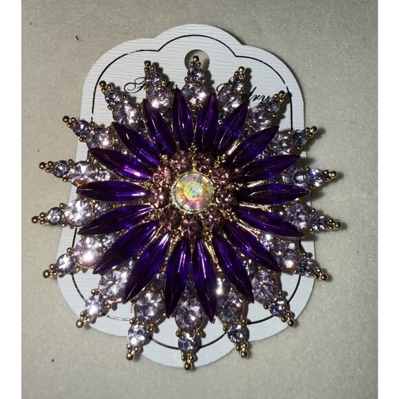 NWT Fashion Large Purple Starburst Brooch Pin - Picture 1 of 3